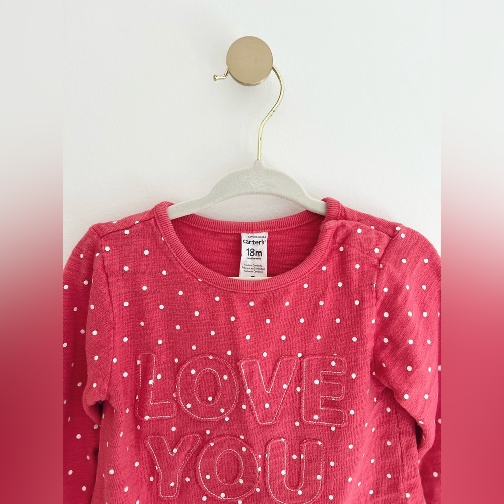 Carter's Baby Girl 18 Months Pink Polka Dot Long Sleeve Tee with LOVE YOU Design - Picture 3 of 5